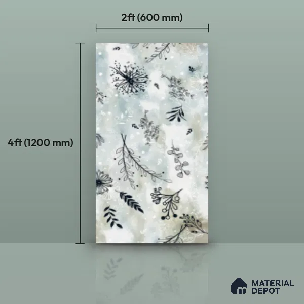 Floral Look Wall Tile TL 10923 Domain Green Decore 4 ft x 2 ft Glue Matte Finish Vitrified Tile - 9 mm | Suitable for Bathroom, Accent/Feature Wall, Dining Area