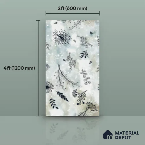 Floral Look Wall Tile TL 10923 Domain Green Decore 4 ft x 2 ft Glue Matte Finish Vitrified Tile - 9 mm | Suitable for Bathroom, Accent/Feature Wall, Dining Area