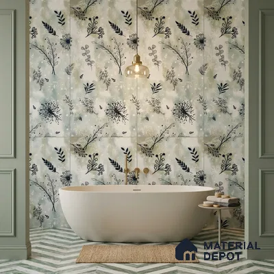 Floral Look Wall Tile TL 10923 Domain Green Decore 4 ft x 2 ft Glue Matte Finish Vitrified Tile - 9 mm | Suitable for Bathroom, Accent/Feature Wall, Dining Area