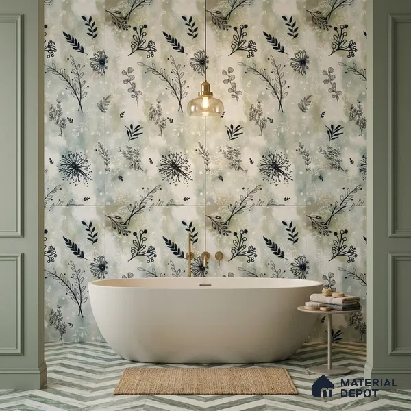 Floral Look Wall Tile TL 10923 Domain Green Decore 4 ft x 2 ft Glue Matte Finish Vitrified Tile - 9 mm | Suitable for Bathroom, Accent/Feature Wall, Dining Area