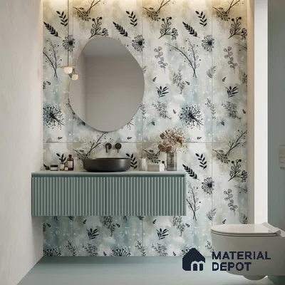 Floral Look Wall Tile TL 10923 Domain Green Decore 4 ft x 2 ft Glue Matte Finish Vitrified Tile - 9 mm | Suitable for Bathroom, Accent/Feature Wall, Dining Area