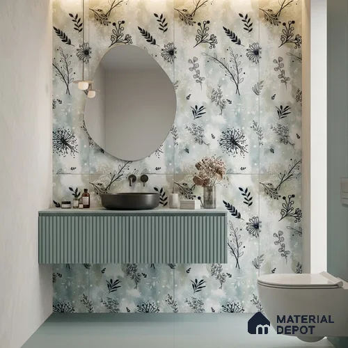 Floral Look Wall Tile TL 10923 Domain Green Decore 4 ft x 2 ft Glue Matte Finish Vitrified Tile - 9 mm | Suitable for Bathroom, Accent/Feature Wall, Dining Area