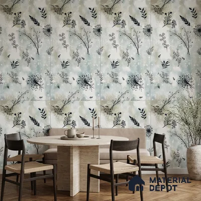 Floral Look Wall Tile TL 10923 Domain Green Decore 4 ft x 2 ft Glue Matte Finish Vitrified Tile - 9 mm | Suitable for Bathroom, Accent/Feature Wall, Dining Area