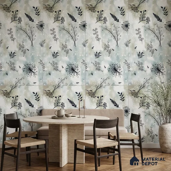 Floral Look Wall Tile TL 10923 Domain Green Decore 4 ft x 2 ft Glue Matte Finish Vitrified Tile - 9 mm | Suitable for Bathroom, Accent/Feature Wall, Dining Area