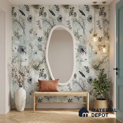 Floral Look Wall Tile TL 10923 Domain Green Decore 4 ft x 2 ft Glue Matte Finish Vitrified Tile - 9 mm | Suitable for Bathroom, Accent/Feature Wall, Dining Area