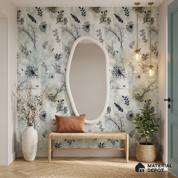 Floral Look Wall Tile TL 10923 Domain Green Decore 4 ft x 2 ft Glue Matte Finish Vitrified Tile - 9 mm | Suitable for Bathroom, Accent/Feature Wall, Dining Area