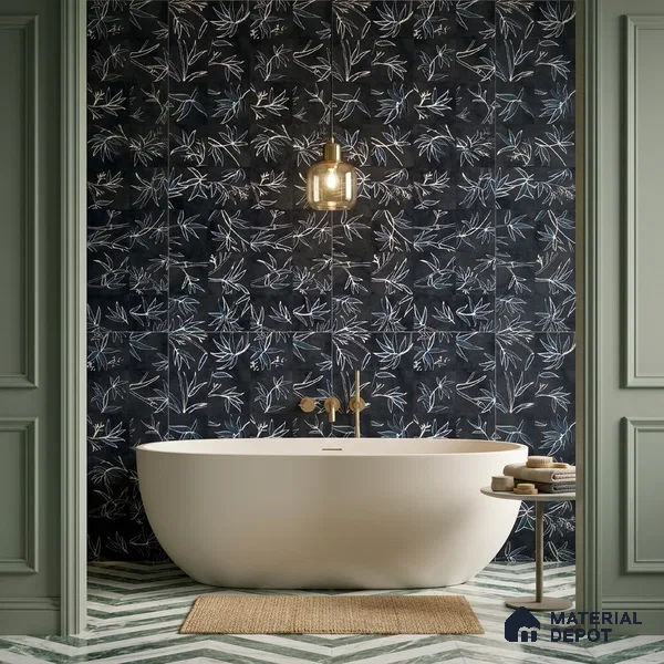 Tropical Wall Tile TL 10942 Greenish Leaf Decore 4 ft x 2 ft Matte Finish Vitrified Tile - 9 mm | Suitable for Bathroom, Accent/Feature Wall, Dining Area