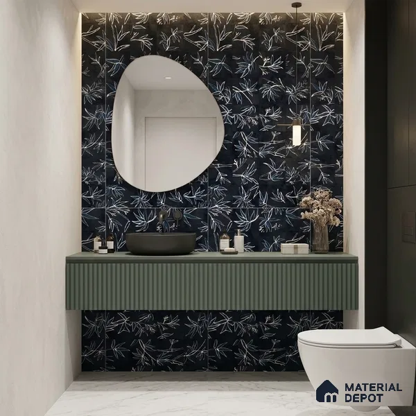 Tropical Wall Tile TL 10942 Greenish Leaf Decore 4 ft x 2 ft Matte Finish Vitrified Tile - 9 mm | Suitable for Bathroom, Accent/Feature Wall, Dining Area