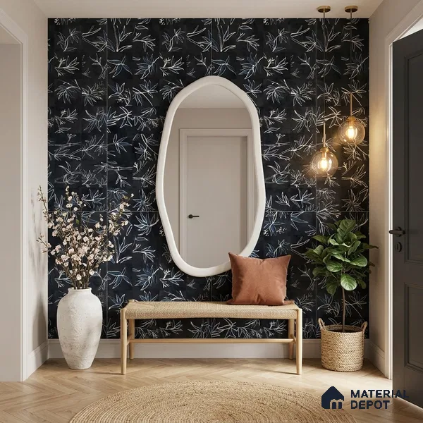 Tropical Wall Tile TL 10942 Greenish Leaf Decore 4 ft x 2 ft Matte Finish Vitrified Tile - 9 mm | Suitable for Bathroom, Accent/Feature Wall, Dining Area