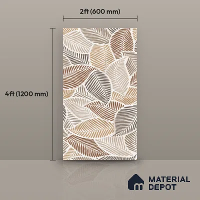 Tropical Wall Tile TL 10939 Nestos Leaf Decore 4 ft x 2 ft Silk Matte Finish Vitrified Tile - 9 mm | Suitable for Bathroom, Accent/Feature Wall, Dining Area