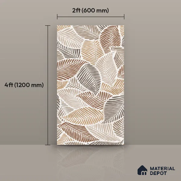 Tropical Wall Tile TL 10939 Nestos Leaf Decore 4 ft x 2 ft Silk Matte Finish Vitrified Tile - 9 mm | Suitable for Bathroom, Accent/Feature Wall, Dining Area