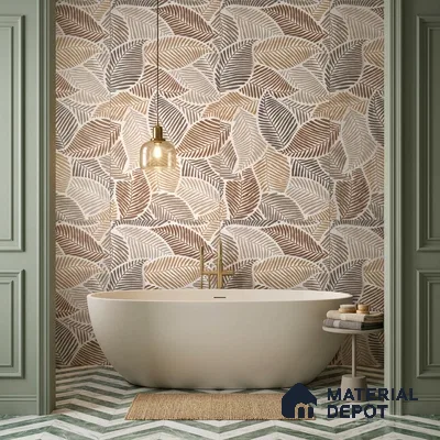 Tropical Wall Tile TL 10939 Nestos Leaf Decore 4 ft x 2 ft Silk Matte Finish Vitrified Tile - 9 mm | Suitable for Bathroom, Accent/Feature Wall, Dining Area