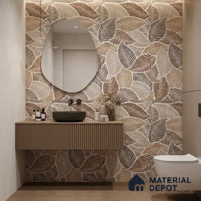 Tropical Wall Tile TL 10939 Nestos Leaf Decore 4 ft x 2 ft Silk Matte Finish Vitrified Tile - 9 mm | Suitable for Bathroom, Accent/Feature Wall, Dining Area