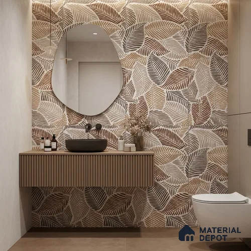 Tropical Wall Tile TL 10939 Nestos Leaf Decore 4 ft x 2 ft Silk Matte Finish Vitrified Tile - 9 mm | Suitable for Bathroom, Accent/Feature Wall, Dining Area