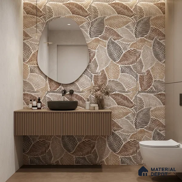 Tropical Wall Tile TL 10939 Nestos Leaf Decore 4 ft x 2 ft Silk Matte Finish Vitrified Tile - 9 mm | Suitable for Bathroom, Accent/Feature Wall, Dining Area