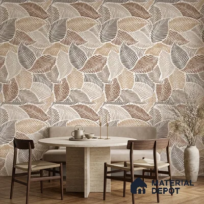 Tropical Wall Tile TL 10939 Nestos Leaf Decore 4 ft x 2 ft Silk Matte Finish Vitrified Tile - 9 mm | Suitable for Bathroom, Accent/Feature Wall, Dining Area