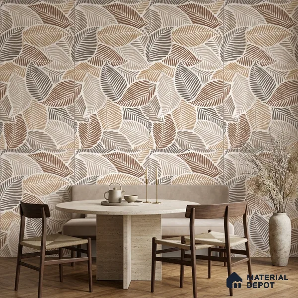 Tropical Wall Tile TL 10939 Nestos Leaf Decore 4 ft x 2 ft Silk Matte Finish Vitrified Tile - 9 mm | Suitable for Bathroom, Accent/Feature Wall, Dining Area