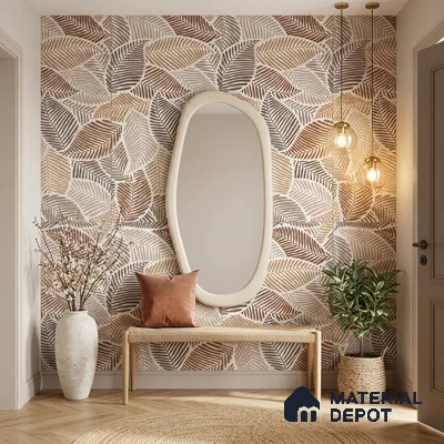 Tropical Wall Tile TL 10939 Nestos Leaf Decore 4 ft x 2 ft Silk Matte Finish Vitrified Tile - 9 mm | Suitable for Bathroom, Accent/Feature Wall, Dining Area