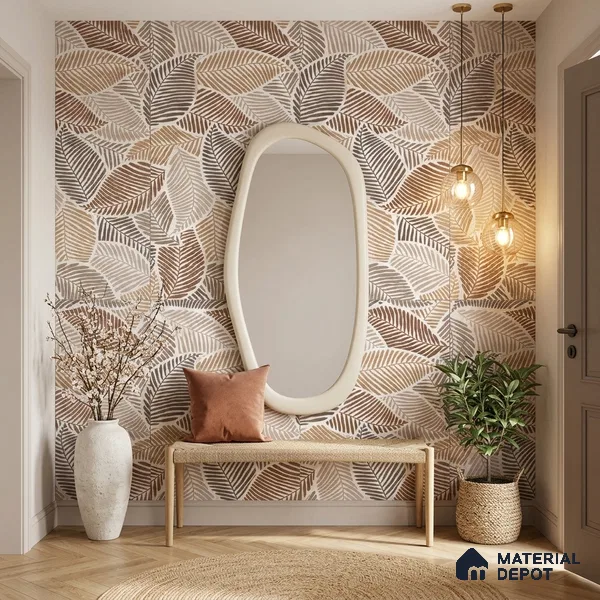 Tropical Wall Tile TL 10939 Nestos Leaf Decore 4 ft x 2 ft Silk Matte Finish Vitrified Tile - 9 mm | Suitable for Bathroom, Accent/Feature Wall, Dining Area