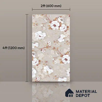 Floral Wall Tile TL 12463 B  4 ft x 2 ft Vitrified Glossy Finish Tile - 9 mm | Suitable for Bathroom, Accent/Feature Wall, Dining Area