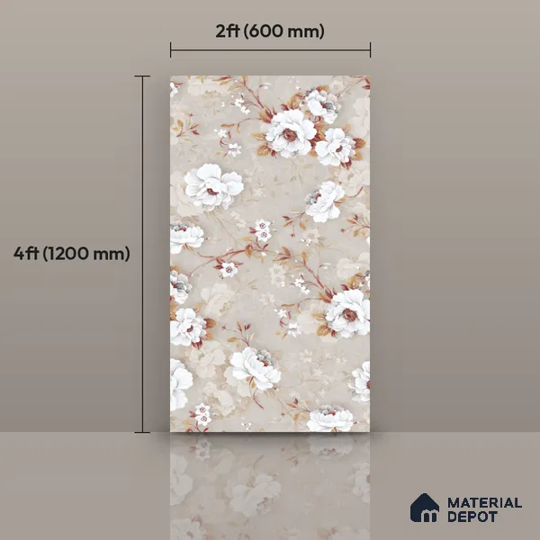 Floral Wall Tile TL 12463 B 4 ft x 2 ft Vitrified Glossy Finish Tile - 9 mm | Suitable for Bathroom, Accent/Feature Wall, Dining Area