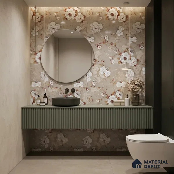 Floral Wall Tile TL 12463 B 4 ft x 2 ft Vitrified Glossy Finish Tile - 9 mm | Suitable for Bathroom, Accent/Feature Wall, Dining Area
