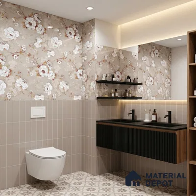 Floral Wall Tile TL 12463 B  4 ft x 2 ft Vitrified Glossy Finish Tile - 9 mm | Suitable for Bathroom, Accent/Feature Wall, Dining Area