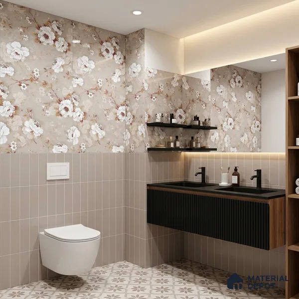 Floral Wall Tile TL 12463 B 4 ft x 2 ft Vitrified Glossy Finish Tile - 9 mm | Suitable for Bathroom, Accent/Feature Wall, Dining Area