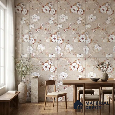 Floral Wall Tile TL 12463 B  4 ft x 2 ft Vitrified Glossy Finish Tile - 9 mm | Suitable for Bathroom, Accent/Feature Wall, Dining Area