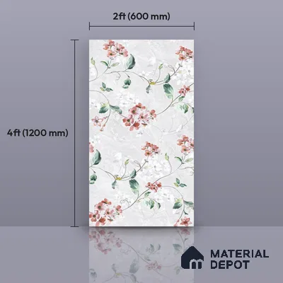 Floral Wall Tile TL 12465 B  4 ft x 2 ft Vitrified Glossy Finish Tile - 9 mm | Suitable for Bathroom, Accent/Feature Wall, Dining Area