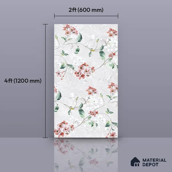 Floral Wall Tile TL 12465 B  4 ft x 2 ft Vitrified Glossy Finish Tile - 9 mm | Suitable for Bathroom, Accent/Feature Wall, Dining Area
