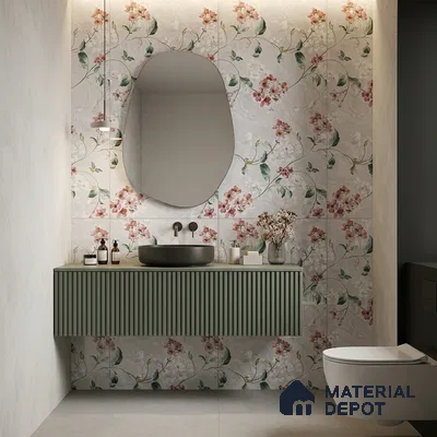 Floral Wall Tile TL 12465 B  4 ft x 2 ft Vitrified Glossy Finish Tile - 9 mm | Suitable for Bathroom, Accent/Feature Wall, Dining Area