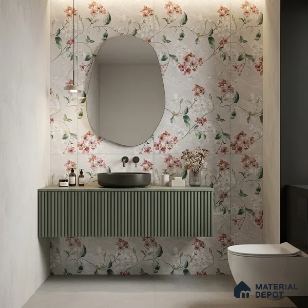 Floral Wall Tile TL 12465 B  4 ft x 2 ft Vitrified Glossy Finish Tile - 9 mm | Suitable for Bathroom, Accent/Feature Wall, Dining Area