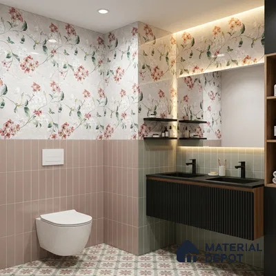 Floral Wall Tile TL 12465 B  4 ft x 2 ft Vitrified Glossy Finish Tile - 9 mm | Suitable for Bathroom, Accent/Feature Wall, Dining Area