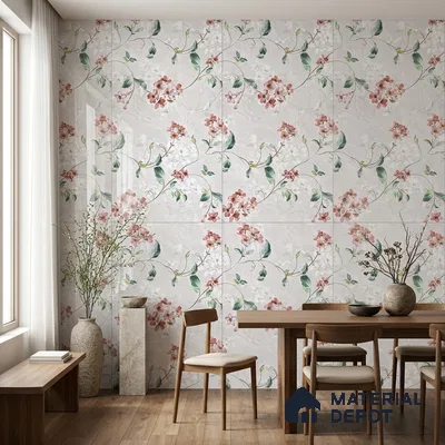 Floral Wall Tile TL 12465 B  4 ft x 2 ft Vitrified Glossy Finish Tile - 9 mm | Suitable for Bathroom, Accent/Feature Wall, Dining Area