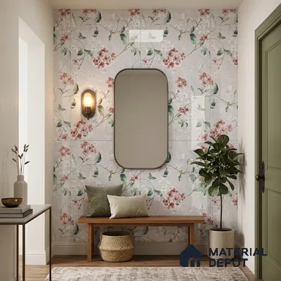 Floral Wall Tile TL 12465 B  4 ft x 2 ft Vitrified Glossy Finish Tile - 9 mm | Suitable for Bathroom, Accent/Feature Wall, Dining Area