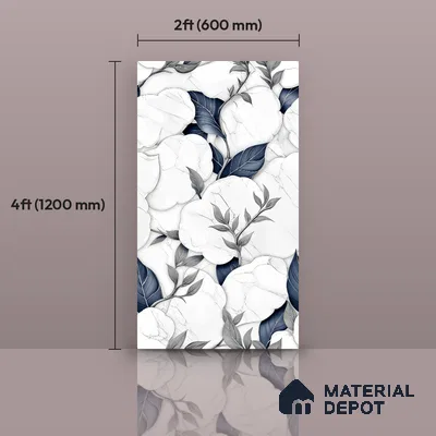 Floral Wall Tile TL 12293 B Verniz Decore 4 ft x 2 ft Pearl Carving Finish Vitrified Tile - 9 mm | Suitable for Bathroom, Accent/Feature Wall, Dining Area