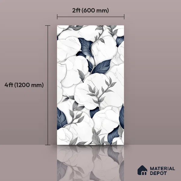 Floral Wall Tile TL 12293 B Verniz Decore 4 ft x 2 ft Pearl Carving Finish Vitrified Tile - 9 mm | Suitable for Bathroom, Accent/Feature Wall, Dining Area
