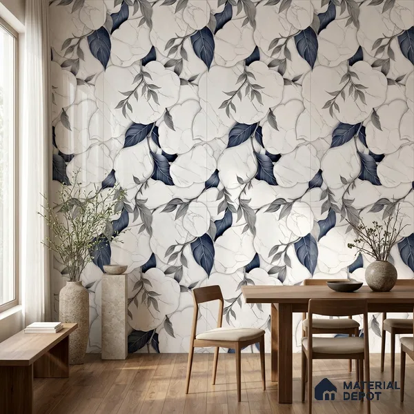 Floral Wall Tile TL 12293 B Verniz Decore 4 ft x 2 ft Pearl Carving Finish Vitrified Tile - 9 mm | Suitable for Bathroom, Accent/Feature Wall, Dining Area