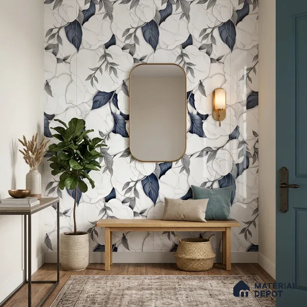 Floral Wall Tile TL 12293 B Verniz Decore 4 ft x 2 ft Pearl Carving Finish Vitrified Tile - 9 mm | Suitable for Bathroom, Accent/Feature Wall, Dining Area
