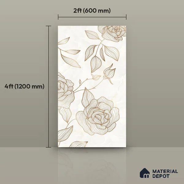 Floral Wall Tile TL 12220 B Jude Onyx Ivory Decore 4 ft x 2 ft Mattcer Glid Finish Vitrified Tile - 9 mm | 4 Random Designs | Suitable for Bathroom, Accent/Feature Wall, Dining Area
