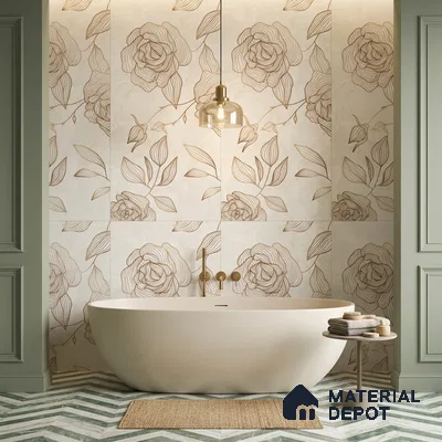 Floral Wall Tile TL 12220 B Jude Onyx Ivory Decore 4 ft x 2 ft Mattcer Glid Finish Vitrified Tile - 9 mm | 4 Random Designs | Suitable for Bathroom, Accent/Feature Wall, Dining Area