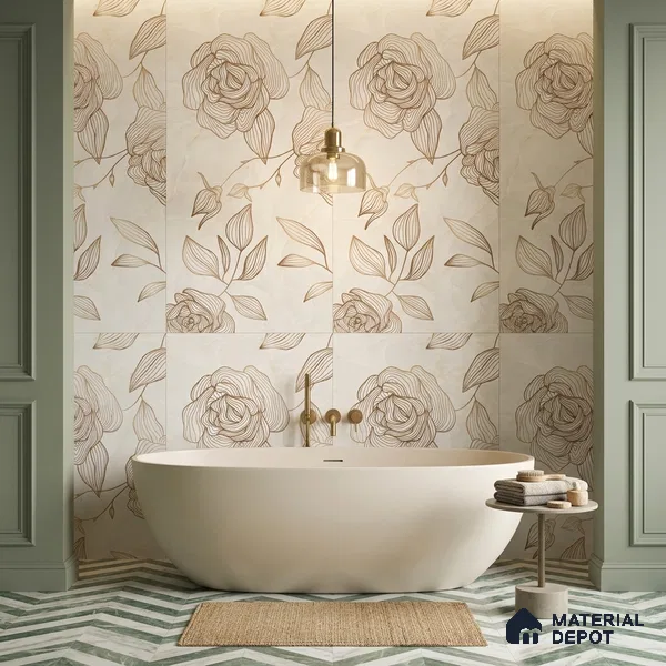 Floral Wall Tile TL 12220 B Jude Onyx Ivory Decore 4 ft x 2 ft Mattcer Glid Finish Vitrified Tile - 9 mm | 4 Random Designs | Suitable for Bathroom, Accent/Feature Wall, Dining Area