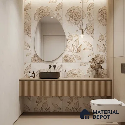 Floral Wall Tile TL 12220 B Jude Onyx Ivory Decore 4 ft x 2 ft Mattcer Glid Finish Vitrified Tile - 9 mm | 4 Random Designs | Suitable for Bathroom, Accent/Feature Wall, Dining Area