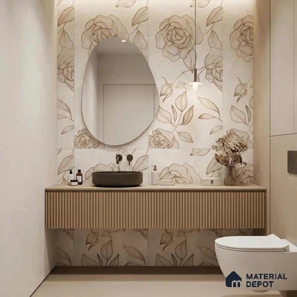 Floral Wall Tile TL 12220 B Jude Onyx Ivory Decore 4 ft x 2 ft Mattcer Glid Finish Vitrified Tile - 9 mm | 4 Random Designs | Suitable for Bathroom, Accent/Feature Wall, Dining Area