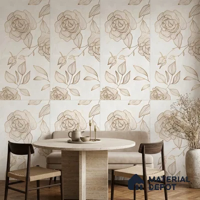 Floral Wall Tile TL 12220 B Jude Onyx Ivory Decore 4 ft x 2 ft Mattcer Glid Finish Vitrified Tile - 9 mm | 4 Random Designs | Suitable for Bathroom, Accent/Feature Wall, Dining Area
