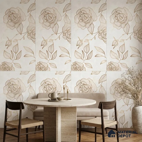 Floral Wall Tile TL 12220 B Jude Onyx Ivory Decore 4 ft x 2 ft Mattcer Glid Finish Vitrified Tile - 9 mm | 4 Random Designs | Suitable for Bathroom, Accent/Feature Wall, Dining Area