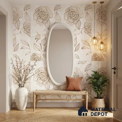 Floral Wall Tile TL 12220 B Jude Onyx Ivory Decore 4 ft x 2 ft Mattcer Glid Finish Vitrified Tile - 9 mm | 4 Random Designs | Suitable for Bathroom, Accent/Feature Wall, Dining Area