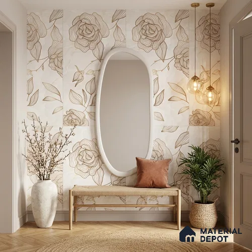 Floral Wall Tile TL 12220 B Jude Onyx Ivory Decore 4 ft x 2 ft Mattcer Glid Finish Vitrified Tile - 9 mm | 4 Random Designs | Suitable for Bathroom, Accent/Feature Wall, Dining Area