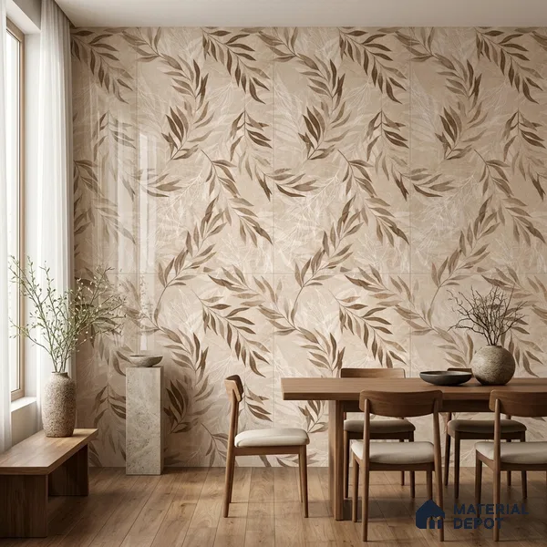 Tropical Wall Tile TL 12233 Mural Decore 4 ft x 2 ft Policer Glid Finish Vitrified Tile - 9 mm | Suitable for Bathroom, Accent/Feature Wall, Dining Area